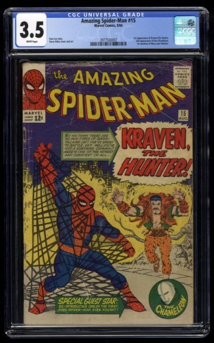 Amazing Spider-Man #15 CGC VG- 3.5 White Pages 1st Kraven the Hunter!