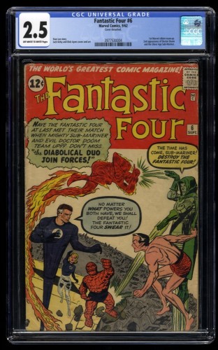 Fantastic Four #6 CGC GD+ 2.5 Off White to White 2nd Doctor Doom!