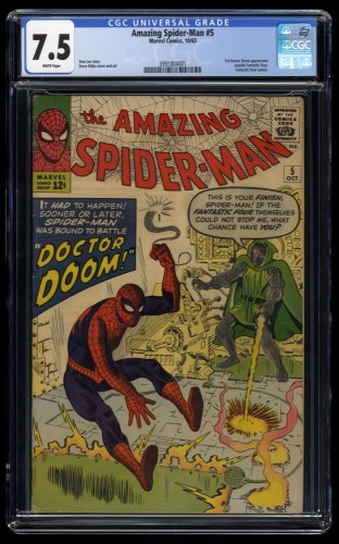Amazing Spider-Man #5 CGC VF- 7.5 White Pages Doctor Doom!