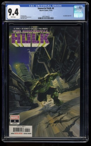 Immortal Hulk #4 CGC NM 9.4 White Pages Origin of Sasquatch!
