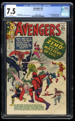 Avengers #6 CGC VF- 7.5 White Pages 1st Baron Zemo!