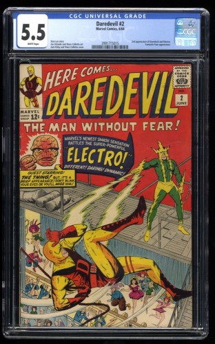 Daredevil #2 CGC FN- 5.5 White Pages 2nd Daredevil and Electro! Fantastic Four!