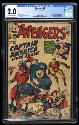 Avengers #4 CGC GD 2.0 Off White to White 1st Silver Age Captain America!