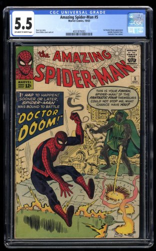 Cover Scan: Amazing Spider-Man #5 CGC FN- 5.5 Off White to White Doctor Doom Appearance! - Item ID #175439