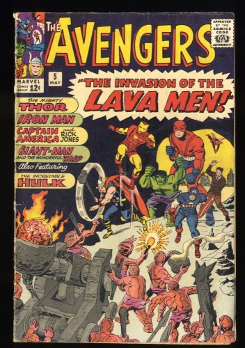 Avengers #5 VG 4.0 White Pages Hulk and Lava Men Appearance!