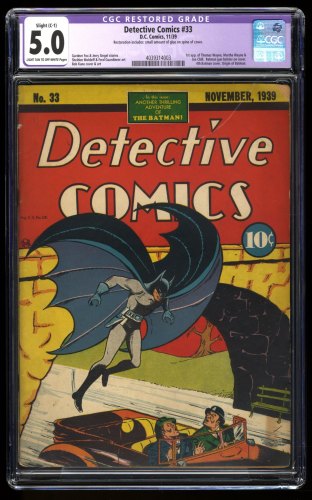 Detective Comics #33 CGC VG/FN 5.0 4th Batman Cover and Origin Issue!