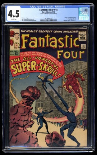 Fantastic Four #18 CGC VG+ 4.5 White Pages 1st Super Skrull!