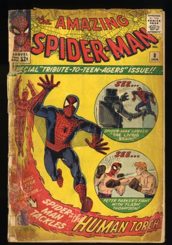 Amazing Spider-Man #8 Fair 1.0 1st Living Brain!  Human Torch!