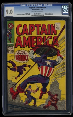 Captain America #105 CGC VF/NM 9.0 Off White to White Batroc! Jack Kirby Art!