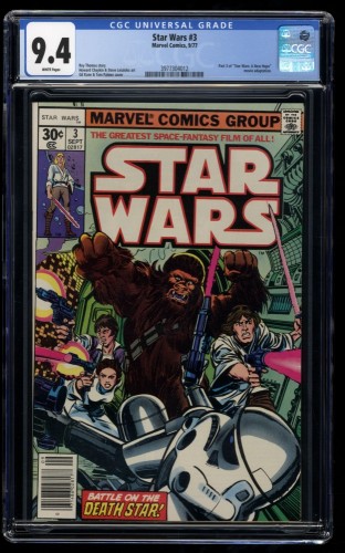 Star Wars #3 CGC NM 9.4 White Pages Part 3: A New Hope Movie Adaptation!