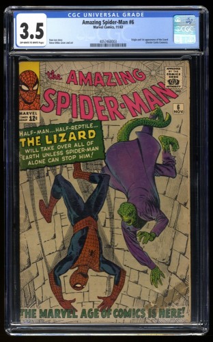 Amazing Spider-Man #6 CGC VG- 3.5 Off White to White 1st Lizard!
