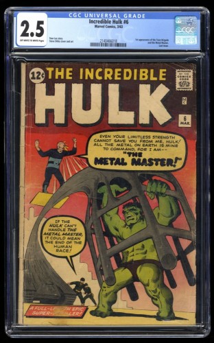 Incredible Hulk #6 CGC GD+ 2.5 Off White to White 1st Appearance Teen Brigade!