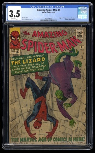 Amazing Spider-Man #6 CGC VG- 3.5 Off White 1st Lizard!