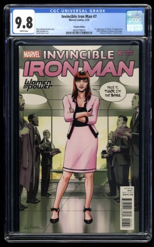 Cover Scan: Invincible Iron Man #7 CGC NM/M 9.8 Women of Power Variant - Item ID #188240