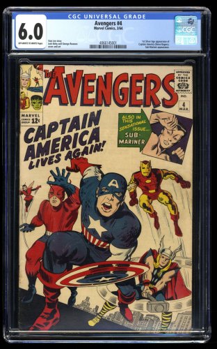 Cover Scan: Avengers #4 CGC FN 6.0 Off White to White 1st Silver Age Captain America! - Item ID #190533