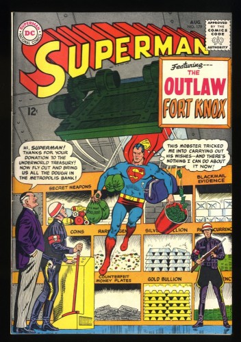 Cover Scan: Superman #179 VF+ 8.5 White Pages The Outlaw Fort Knox! - Item ID #192361