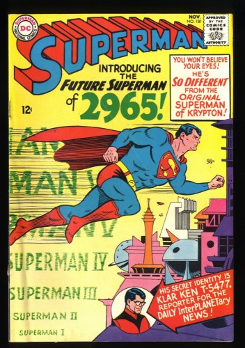 Superman #181 FN 6.0 White Pages Future Superman from 2965!