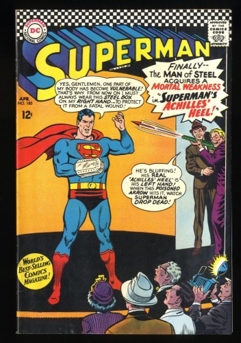 Cover Scan: Superman #185 FN/VF 7.0 White Pages Silver Age Superman's Achilles Heel! - Item ID #192374