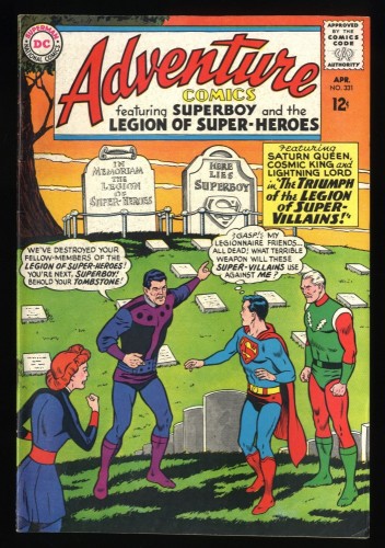 Cover Scan: Adventure Comics #331 VF- 7.5 White Pages Legion of Super-Villains! - Item ID #192387