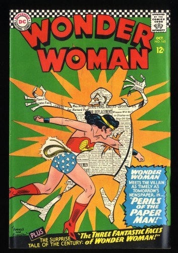 Wonder Woman #165 FN/VF 7.0 Perils of the Paper-Man! Ross Andru Cover!