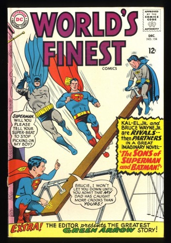 World's Finest Comics #154 FN+ 6.5 White Pages 1st Appearance Super Sons!