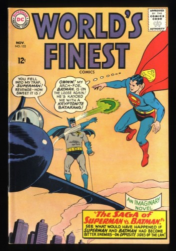 Cover Scan: World's Finest Comics #153 FN+ 6.5 Batman Slaps Robin Meme! Silver Age!