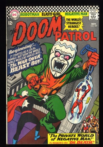 Doom Patrol #107 FN+ 6.5 White Pages Negative Man Backup Story! Bob Brown Art!
