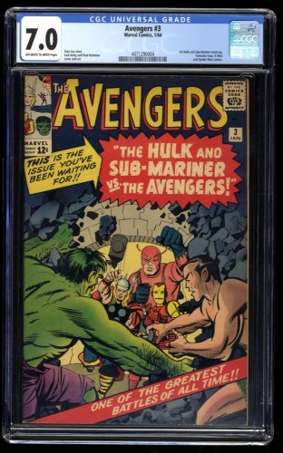 Avengers #3 CGC FN/VF 7.0 Off White to White 1st Hulk and Sub-Mariner Team-Up!