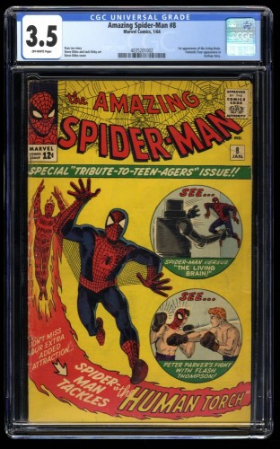 Amazing Spider-Man #8 CGC VG- 3.5 1st Appearance Living Brain! Human Torch!
