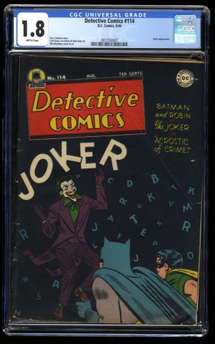 Detective Comics (1937) #114 CGC GD- 1.8 Brittle Black Cover! Joker Cover Batman Robin!