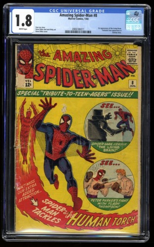 Amazing Spider-Man #8 CGC GD- 1.8 1st Appearance Living Brain! Human Torch!