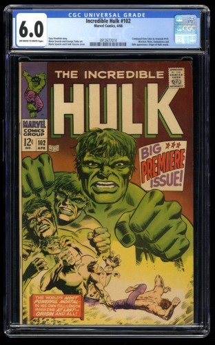 Incredible Hulk (1962) #102 CGC FN 6.0 Off White to White Continued from Tales to Astonish #101!