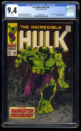 Incredible Hulk (1962) #105 CGC NM 9.4 White Pages 1st Appearance Missing Link!