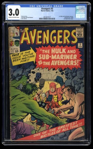 Avengers #3 CGC GD/VG 3.0 Cream To Off White 1st Hulk and Sub-Mariner Team-Up!
