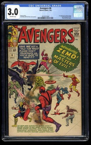 Avengers #6 CGC GD/VG 3.0 Off White 1st Appearance Baron Zemo!
