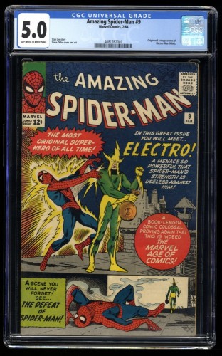 Cover Scan: Amazing Spider-Man #9 CGC VG/FN 5.0 Off White to White 1st Appearance Electro! - Item ID #199023