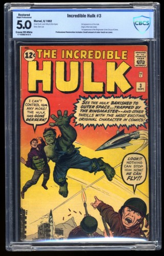 Incredible Hulk #3 CBCS VG/FN 5.0 Cream To Off White (Restored) 1st Ringmaster!
