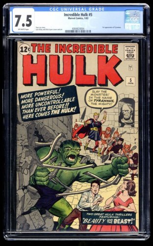 Incredible Hulk #5 CGC VF- 7.5 Off White 1st Appearance Tyrannus!