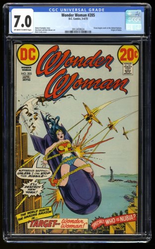 Wonder Woman #205 CGC FN/VF 7.0 Off White to White 2nd Appearance Nubia!