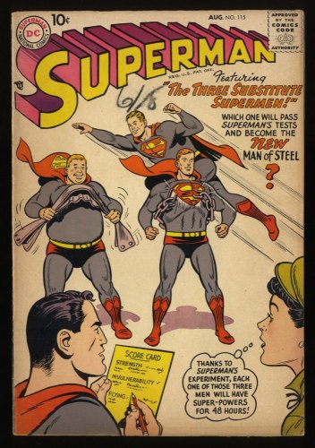 Cover Scan: Superman #115 FN- 5.5 Three Substitute Supermen Story!! - Item ID #206939