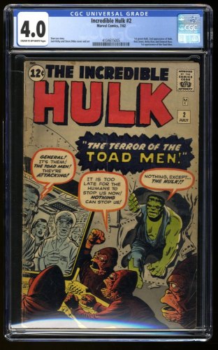 Incredible Hulk #2 CGC VG 4.0 Cream To Off White 1st Appearance Green Hulk!