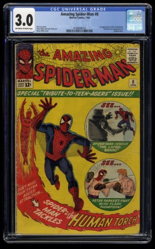 Amazing Spider-Man #8 CGC GD/VG 3.0 1st Appearance Living Brain! Human Torch!