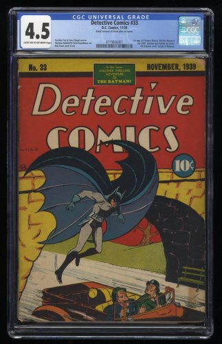 Detective Comics #33 CGC VG+ 4.5 4th Batman Cover and Origin Issue!