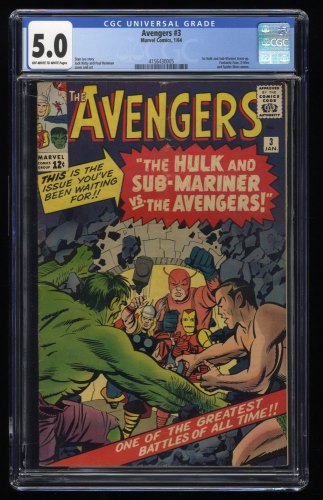 Avengers #3 CGC VG/FN 5.0 Off White to White 1st Hulk and Sub-Mariner Team-Up!