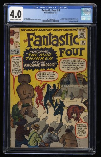 Fantastic Four #15 CGC VG 4.0 Off White to White 1st Mad Thinker!