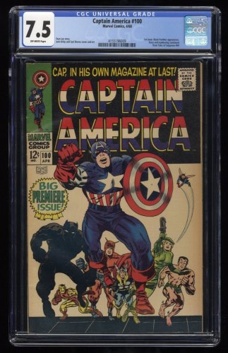 Captain America #100 CGC VF- 7.5 Off White 1st Issue! Black Panther Appearance!