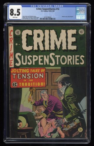 Crime Suspenstories #14 CGC VF+ 8.5 White Pages EC Pre Code Horror 1952!