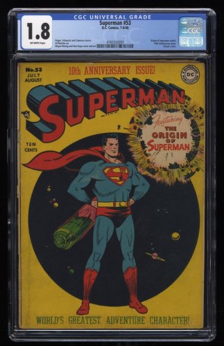 Superman #53 CGC GD- 1.8 Off White Origin Issue!