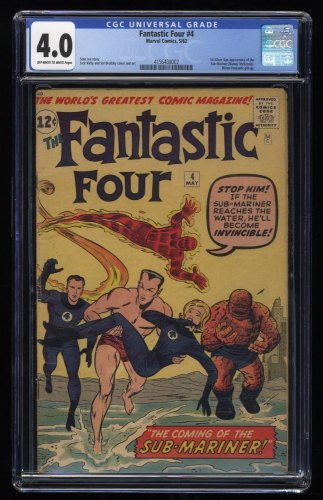 Fantastic Four #4 CGC VG 4.0 Off White to White 1st Silver Age Sub-Mariner!