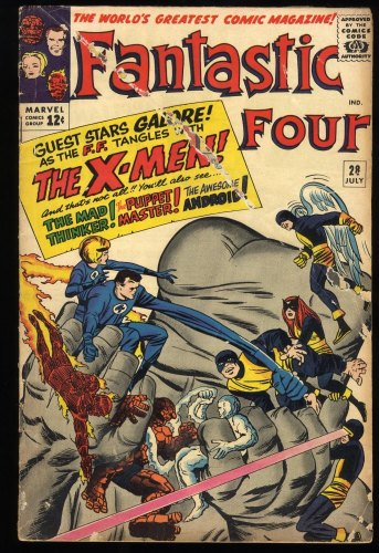 Cover Scan: Fantastic Four #28 GD+ 2.5 X-Men Crossover! Mad Thinker! Jack Kirby - Item ID #236739